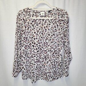 Cabi Women's XS Shirt Top Animal Print Sheer Layered Pink Purple Glamour #5337